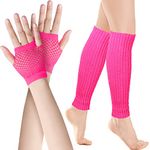 SATINIOR Neon Leg Warmers and Fishnet Gloves Set 80s Fancy Dress Costume Accessory Stretchy Leg Warmers Fishnet Gloves (Rose Red)