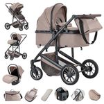 Gcarebb - 3-in-1 Pushchair - City Pushchair with Car Seat - Folding Pushchair with Adjustable Handle Height - Combined Pushchair with High Landscape Aluminium Frame - Suitable for 0-4 Years Old