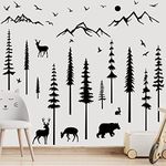 Large Woodland Nursery Decor Pine Tree Wall Decals Forest Nursery Decor Boy Nursery Decor Peel And Stick Wall Decal Mountain Forest Animals Wall Decals For Walls Kids Room Living Room Nursery Decor (Large, Black)