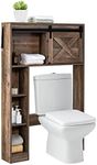 Giantex Over The Toilet Storage Cabinet, Freestanding Bathroom Organizer with Sliding Barn Door & Storage Shelves, Multifunctional Bathroom Toilet Rack for Bathroom Restroom Laundry (Brown)