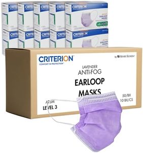 Criterion ASTM Level 3 Disposable Face Mask – Anti-Fog, Lavender, 3-Ply, Fluid Resistant, Latex-Free, Flat Earloops, Adult, 50/Box - 10 Boxes (500 Total Masks)