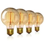 Vintage Edison Light Bulbs, Dimmable Screw Edison Bulbs Incandescent Light Bulb Globe Bulbs Retro Filament Lamp Warm Light 40w G80 E27 220V-4Pack