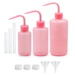 3Pcs Wash Bottle, 150ml/250ml/500ml Plastic Tattoo Wash Bottle Narrow Mouth LDPE Squeeze Bottle with Scale Funnel Plant Watering Bottle for Gardening Lab Tattoo Supplies (150ml+250ml+500ml,Pink)