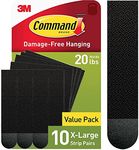 Command 20 Lb XL Heavyweight Picture Hanging Strips, Damage Free Hanging Picture Hangers, Heavy Duty Wall Hanging Strips for Back to School Dorm Organization, 10 Black Adhesive Strip Pairs