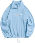 ZAFUL Men's Letter Graphic Sweatshirts Embroidered Fleece Drawstring Vintage Quarter Zip Pullover Sweatshirt, 1-light Blue, Medium