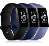 Wepro Compatible with Fitbit Charge 4 Bands for Women Men, Waterproof Bands Compatible with Fitbit Charge 3 Bands, Wristband Compatible with Fitbit Charge 3 SE, Black/Navy Blue/Blue Gray, Large