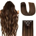 AGMITY Clip in Human Hair Extensions Remy Human Hair Dark Brown with Chestnut Brown Balayage 120g 7Pcs Seamless Thick Straight Real Human Hair Clip in Extensions(22 inches #P2/6/T2)