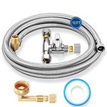 Dishwasher Installation Kit - 10 FT Stainless Steel Braided Dishwasher Hose kit,Food Grade PEX Inner Tube Dishwasher Water Line with 3/8"x3/8"x3/8" Tee Stop Valve,3/8"x3/8"MIP Elbow,3/8"x3/4"FHT Elbow