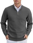 COOFANDY Mens 1/4 Zip Pullover Long Sleeve Slim Fit Sweaters Casual Dress Sweaters Polo Sweater Charcoal Gray