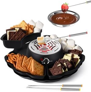 2 In 1 Smores Maker & Fondue Set, Tabletop Indoor Smores Kit, Marshmallow Roaster with Temp Control, 4 Detachable Trays & 4 Roasting Forks and 1 Heated Bowl, Movie Night Supplies & Housewarming Gifts