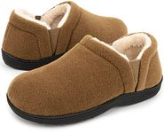 LongBay Men's Warm Memory Foam Slippers Home House Indoor Outdoor Anti-Slip Winter Shoes Camel, 10/11 UK