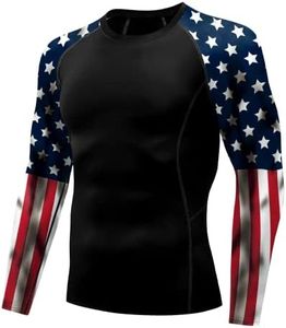 color cosplayer Jiu Jitsu Men American Flag UPF 50+ Sun Protection Printed Rash Guard Long Sleeve Swim Shirts