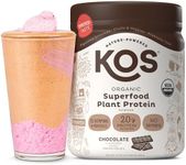 KOS Vegan Protein Powder, Chocolate USDA Organic - Low Carb Pea Protein Blend, Plant Based Superfood with Vitamins & Minerals - Keto, Soy, Gluten Free - Meal Replacement for Women & Men - 10 Servings