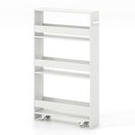 GiantexUK 4-Tier Kitchen Storage Trolley, Slide-Out Utility Rolling Cart with Wheels & Handle, Mobile Shelving Unit Organizer for Living Room Office & Laundry Room (White Body+White Top)