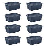 Rubbermaid® Roughneck Storage Tote, 10 Gal, Dark Indigo Metallic, Pack of 8, Rugged, Reusable, Stackable, Container