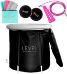 Level Body Mind Soul - Portable Ice Bath with Cover + Fitness Bundle - Ice Bath for Athletes, Post-Workout Muscle Recovery Cold Therapy and Home Exercise Equipment - Inflatable Ice Bath Tub 75x75 cm