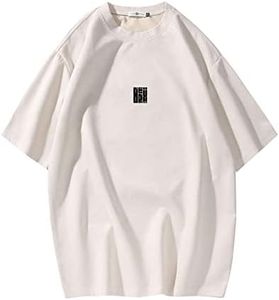 Men T Shirt Streetwear Harajuku Tops Short Sleeve Crewneck T-Shirt, T3408beige, Medium