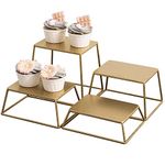 MyGift 4 Piece Set Modern Brass Tone Metal Nesting Tabletop Cupcake Display Risers, Food Appetizer Dessert Buffet Table Serving Stands for Home Party Event Retail (6.0 L x 4.25 W)