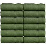 BC BARE COTTON Bare Cotton Luxury Hotel & Spa Towel Turkish Wash Cloths Dobby Border,Moss, Set of 12