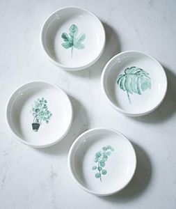 Set of 4 Ceramic Ring Dishes, Ring Holder or Trinket Dish Bulk Holder with decorative plant design - bathroom decor, Stackable Round jewelry dishes, plant jewelry holder - Cedar and Ink