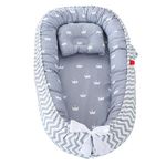 Baby Nest with Pillow Cotton Ergonomic 0-3 Age Breathable Portable Baby Nest Pod Detachable Washable Zip Lifting Handle Print Lounger with Strap