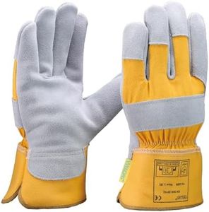 Weldas® premium leather palm work gloves, Heavy duty rubberized 7.5cm long safety cuff, Yellow, 10-2209XL, (Extra Large)