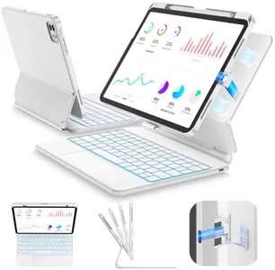 SIBEITU iPad Pro 11 Inch Case with Keyboard (M5/M4, 2025/2024), Easy-Set Magnetic Stand with Removable Protective Case, Muilt Precision Trackpad, Backlit Wireless Keyboard, Contact Connector, White