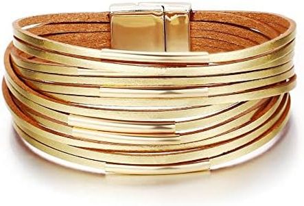 XUEQI Bracelet Cuir Femme Manchette,Bracelet en Cuir Boho Fait À La Main Tressé Multicouche Manchette Dorée Bracelet Hommes Femmes Bijoux De Mode Fermoir Poli pour Couple Cadeau d'anniversaire