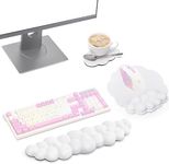 Mystarry Cloud Keyboard Wrist Rest and Mouse Wrist Rest, Memory Foam Wrist Rest for Computer Keyboard, Ergonomic Cloud Palm Rest with Mousepad & Cupholder (White with Mouse-pad)