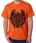 Caseria Men's Round Neck Cotton Half Sleeved T-Shirt with Printed Graphics - Armenian Eagle (Orange, XXL)