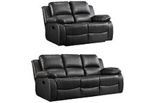 FurnitureInstore - Sofa - Valencia - Leather - Recliner - Black - Grey- 3 Seaters - 2 Seaters - Armchairs (Black, 3+2)