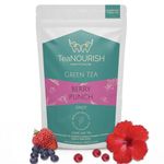 TeaNOURISH Berry Punch Green Tea | Zingy & Refreshing | Darjeeling Tea Loose | 100% Natural Fresh Berries & Hibiscus Flower | Brew Hot or Iced Tea - 100 g