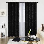 Deconovo Black Blackout Curtains for Living Room, Curtains 84 Inch Long - Grommet Pattern Curtains with Wave Dots and Line (52 x 84 Inch, Black, 2 Panels)