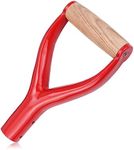 Shovel Y Grip Handle 3.1cm Inner Diameter Metal Shovel Replacement Handles Garden Accessories Handles with Wooden Grip for Digging Raking Tool （Red）