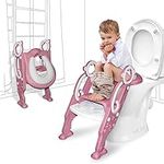 WQU Potty Training Seat,Toddler Toilet Seat with Step,Stool Ladder for Kids Children Baby,Toddler Toilet Training Seat with Soft Cushion and Splash Guard,Sturdy and Non-Slip Wide Steps(Pink)