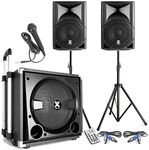 Vonyx VX800BT 2.1 Active PA Speaker System 800W with Bluetooth, Powered Subwoofer, Speakers, Stands & Microphone - DJ, Karaoke & Events, Portable Sound Kit