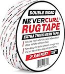 NeverCurl Double Sided Extra Thick Rug Tape with Mesh Fabric - 2" by 60 Feet Roll - Anti Slip Non Skid Gripper Tape For Rugs, Mats, Pads, Runners - Indoors Work on Any Floor - Hardwood Tiles Laminates