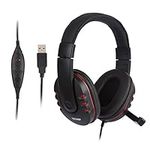 USB Gaming Headset, Footprintse Comfortable Over Ear Headphone Wired Stereo Micphone, Leather Headphone, Mic Headset for Sony/Laptop/PS3/PS4/Xbox/PC Games (Black)