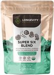 6 Mushroom Supplement Blend - Organic Mushroom Complex Powder - Lions Mane, Reishi, Turkey Tail, Cordyceps, Tremella and Chaga - 100% Fruiting Body - 100 grams - Longevity Botanicals