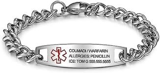 ROSI Personalized Medical Alert Bracelet for Men Women, Custom Stainless Steel Emergency Medical ID Bracelets for Adults, Free Engrave Medical Information Bracelets