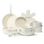 Country Kitchen Cookware Set with Removable Handle, Oven & RV Safe Pots and Pans Set, Cream, Deluxe Larger Set