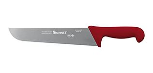 Starrett Professional Butchers Knife - BKR203-10 Wide straight 10 Inch Ultra Sharp Sanitized Steel Blade - Red Handle Kitchen Chef's Knife