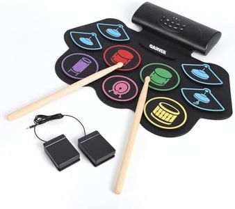 Wireless 9 Pad Roll Up Electronic Drum Set, Dual Stereo Speakers, App Learning, Recording, Drum Sticks & Pedals, Headphone Jack, 9 Panel Wireless Portable External Electronic Drum