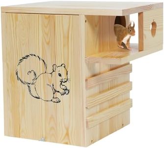 Widened Wooden Squirrel House Outdoor, Large Nesting Box with External Platform for Squirrels and Chipmunks