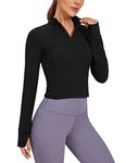 CRZ YOGA Women's Butterluxe 1/2 Zip Long Sleeve Shirts Sports Crop Tops Gym Sweatshirt Running Cropped Jacket Pullover with Thumbhole Black 8