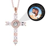 Lfmli Personalised Photo Projection Necklace Cross Necklace I Love You Necklace with Picture Inside, Personalised Gifts Anniversary Memorial Jewellery for Women Girls Mother Wife