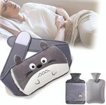 Hot Water Bottle,Rubber Cold Hot Water Bottle With Soft Plush Hand Waist Warmer Cover,Winter Hand Warmer Bag With Large Capacity,Hot Water Bag For Pain Relief From Arthritis,Hot And Cold Therapy. (Grey chinchillas)