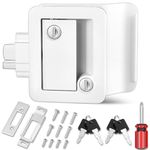 RV Entry Door Lock, 100% Metal Camper Travel Trailer Door Latch, RV Lock Replacement Kit with Paddle Deadbolt 4 Keys, for Camper Horse Trailer Cargo Hauler Truck, White