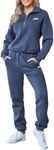 Herseas Women's Two Piece Fleece Sweatsuit Outfit Long Sleeve Plus Size Pullover Sweatshirt Drawstring Jogger Pants 2024 Lounge Set Navy Blue Large 12 14