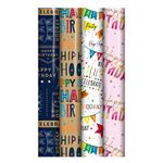 Pack of 4 x 3M Happy Birthday Gift Wrapping Paper roll - Perfect for Birthday, Festival, Party or Wedding Gift and Festive Decoration